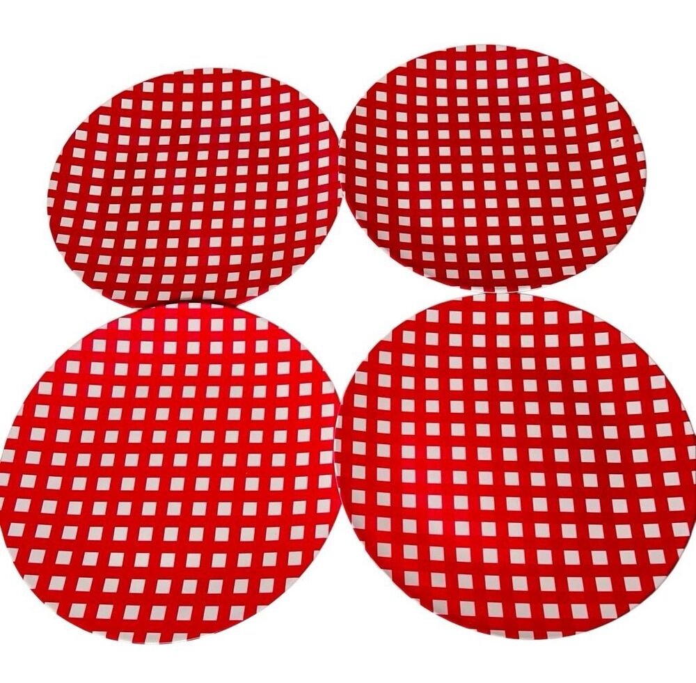 Gingham Red & White Melamine Dinner Plate Set of 4